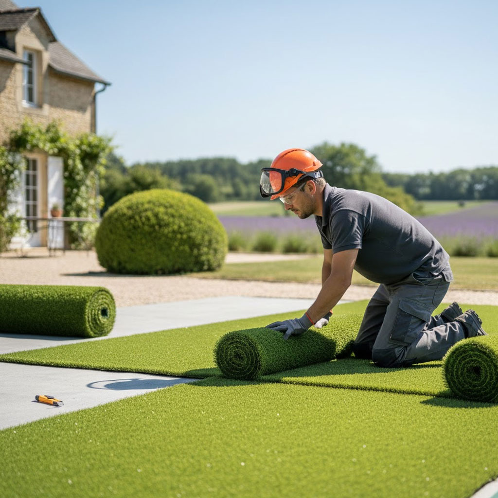 pose gazon synthétique